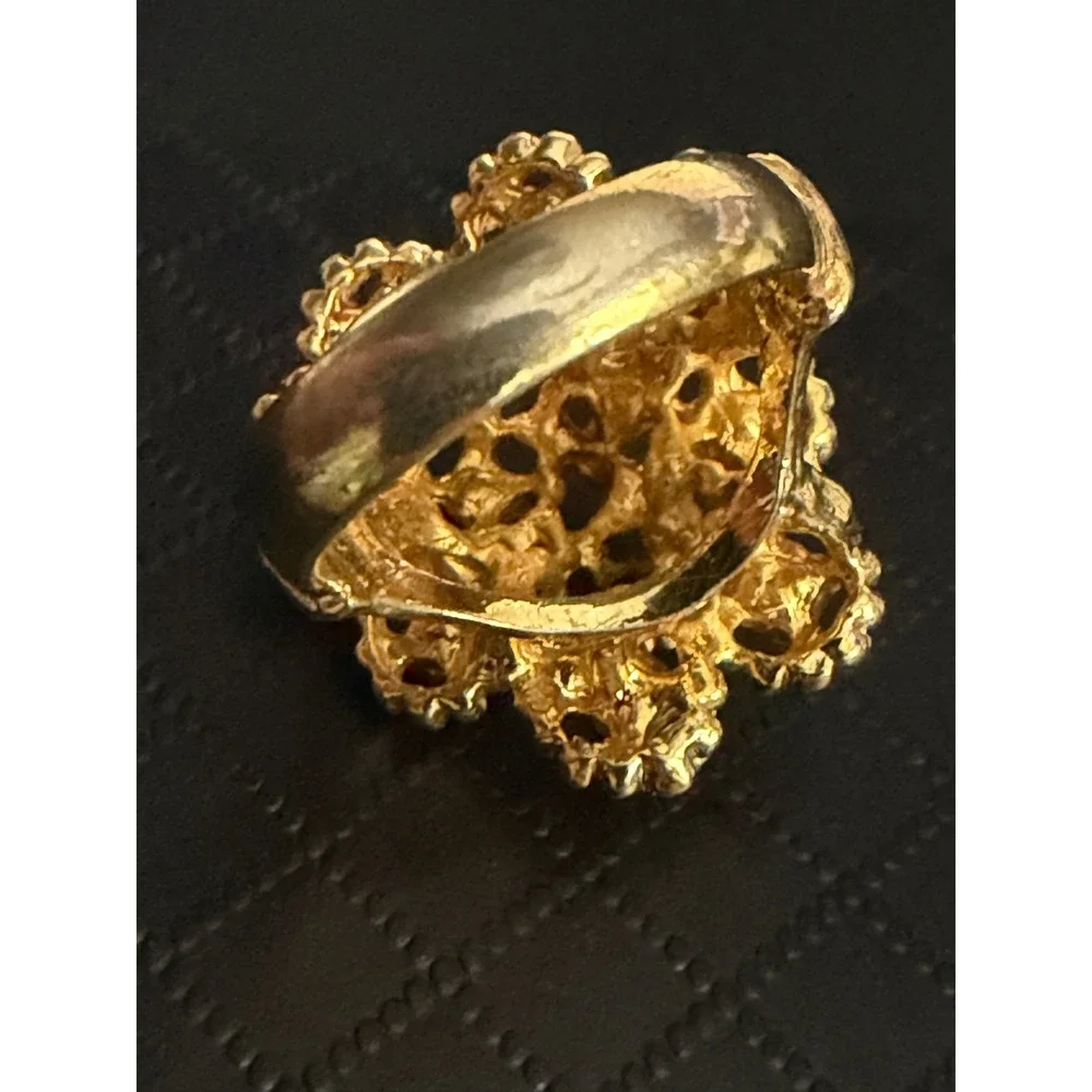 Vintage Ring Brutalist Cluster Rhinestone Gold Plated
